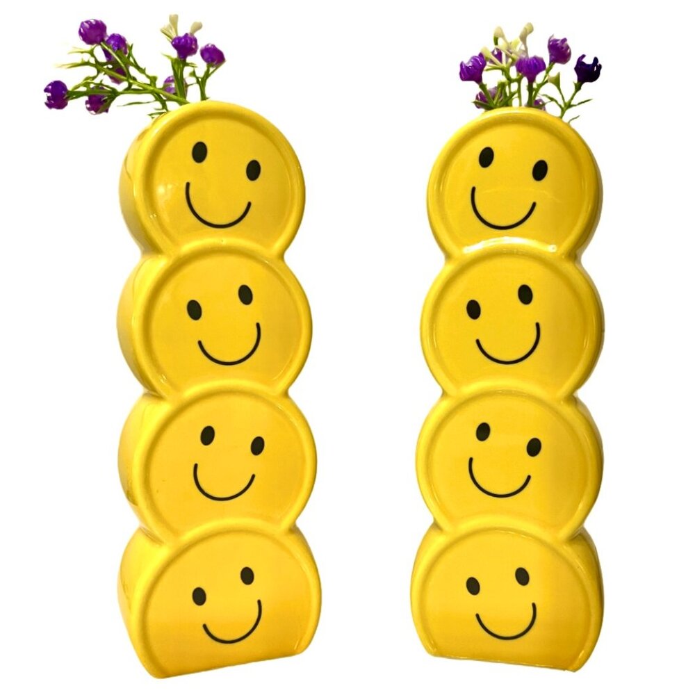 🙂🙂Yellow Happy Face Emoji Ceramic Vase - Y2K, Kids Decor, Dorm Room, Kitchen